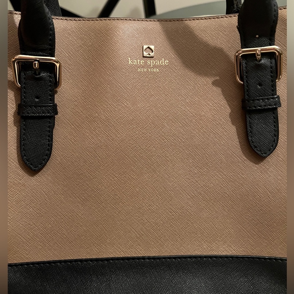 Kate Spade Cove Street Ariel Taupe and Black Leather Shoulder Bag